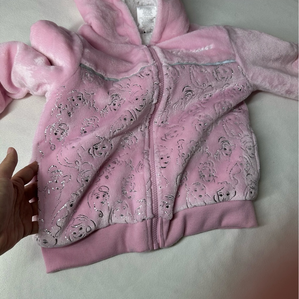 Disney Princess Pink Sherpa Zip Hoodie Girls Size 6 Cozy Glitter Jacket - Picture 9 of 9